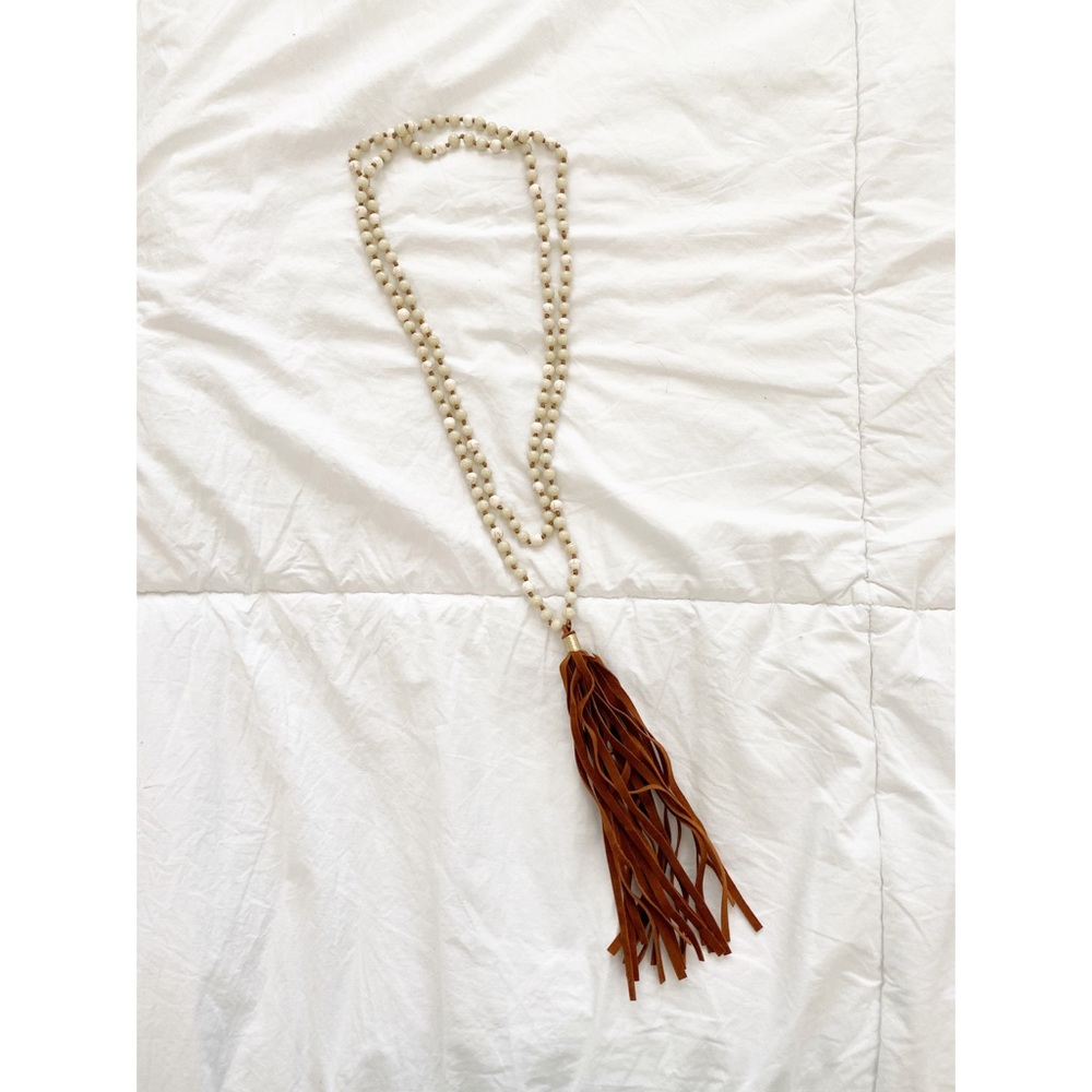 Beaded Wrap Necklace with Leather Tassel